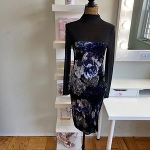 💖Floral Mesh & Velvet Midi Dress Size Large NWT